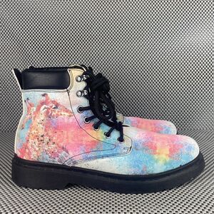 Yes We Vibe Combat Boots Mens 10.5 Women 12 Colorful tie Dye Giraffes Lace Up
